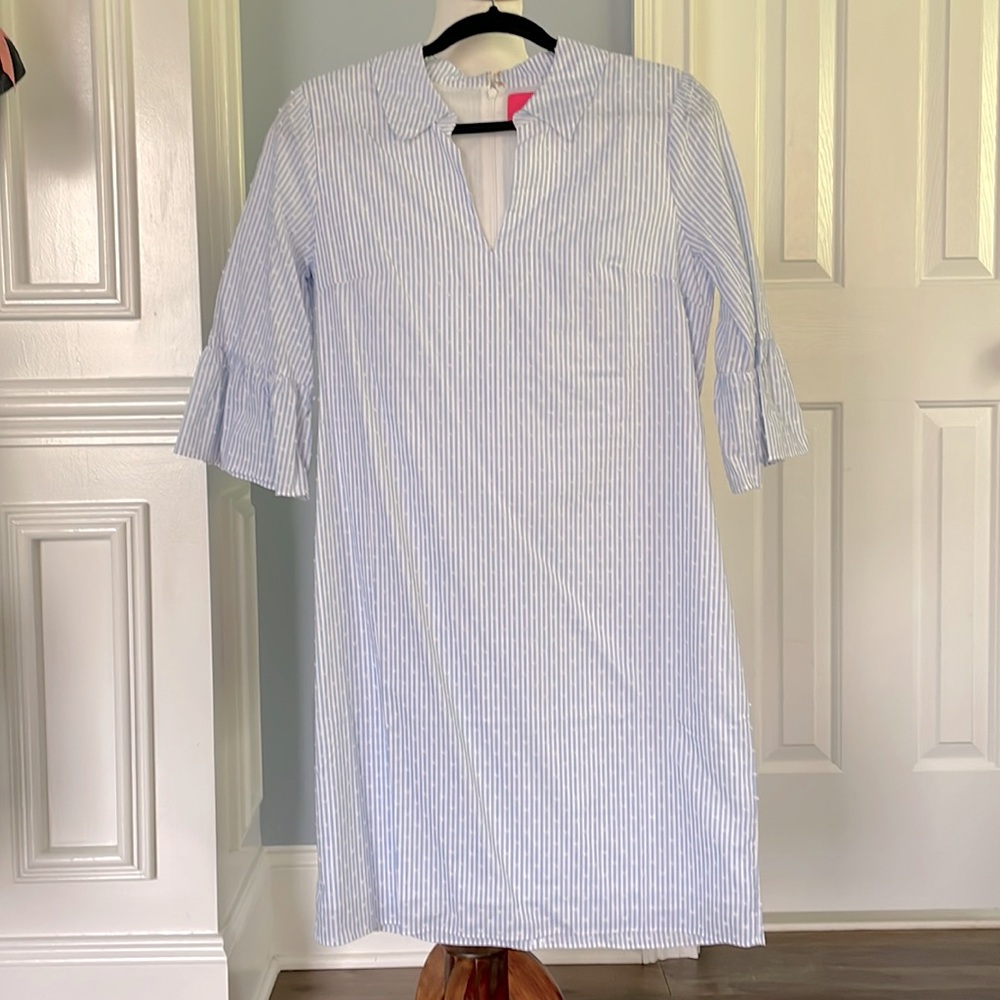 NWOT blue seersucker w Swiss dot dress